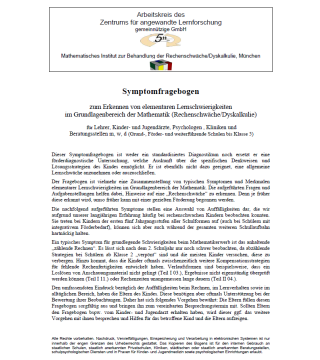 Symptomfragebogen bei Verdacht auf Rechenschwäche (Downloadartikel)