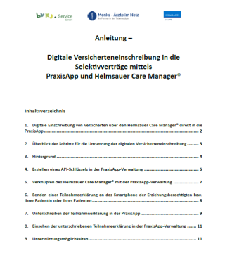 Anleitung - digitale Versicherteneinschreibung - Selektivverträge via PraxisApp & Helmsauer Care Manager® (kostenloser Download)